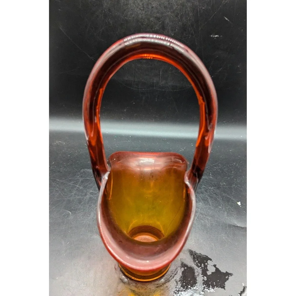 Vintage Tiffin Red Orange Amberina Elegant Glass Handled Basket